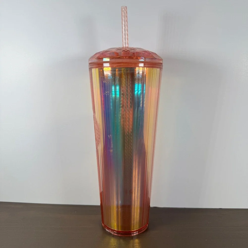 Starbucks Iridescent Sunset Orange Pleated Venti Tumbler 24oz Cold Cup Plastic